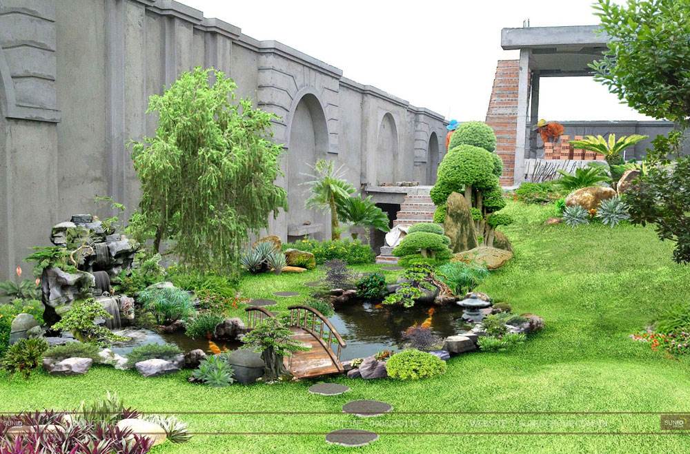 Thiết kế sân vườn tiểu cảnh hợp phong thủy